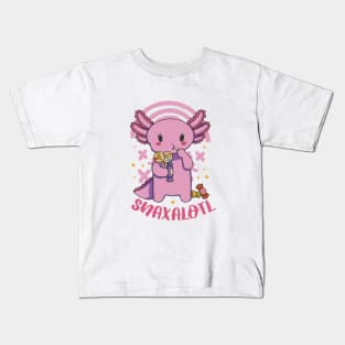 Kawaii Snaxolotl Axolotl Eating Snacks Kids T-Shirt